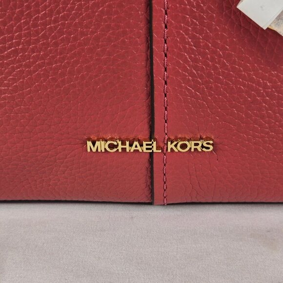 Michael Kors Hyde Small Pebbled Leather Satchel Light Berry Sorbet Double Handle - Picture 2 of 14